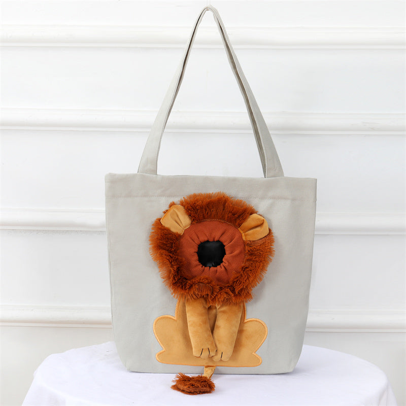 Sac de transport pour chat en toile, coloris Blanc, ouverture lion
