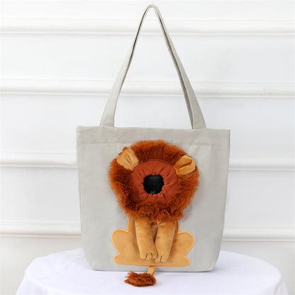 Sac de transport pour chat en toile, coloris Blanc, ouverture lion