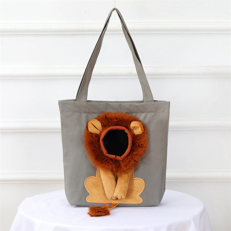 Sac de transport pour chat en toile, coloris Gris clair, ouverture lion