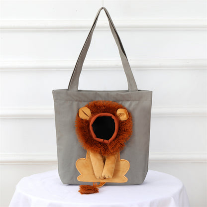 Sac de transport pour chat en toile, coloris Gris clair, ouverture lion