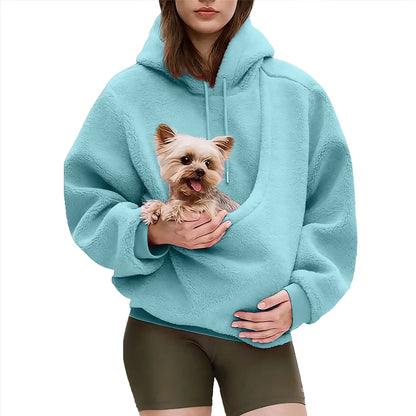 Pull porte-chat et petit chien à poche ventrale