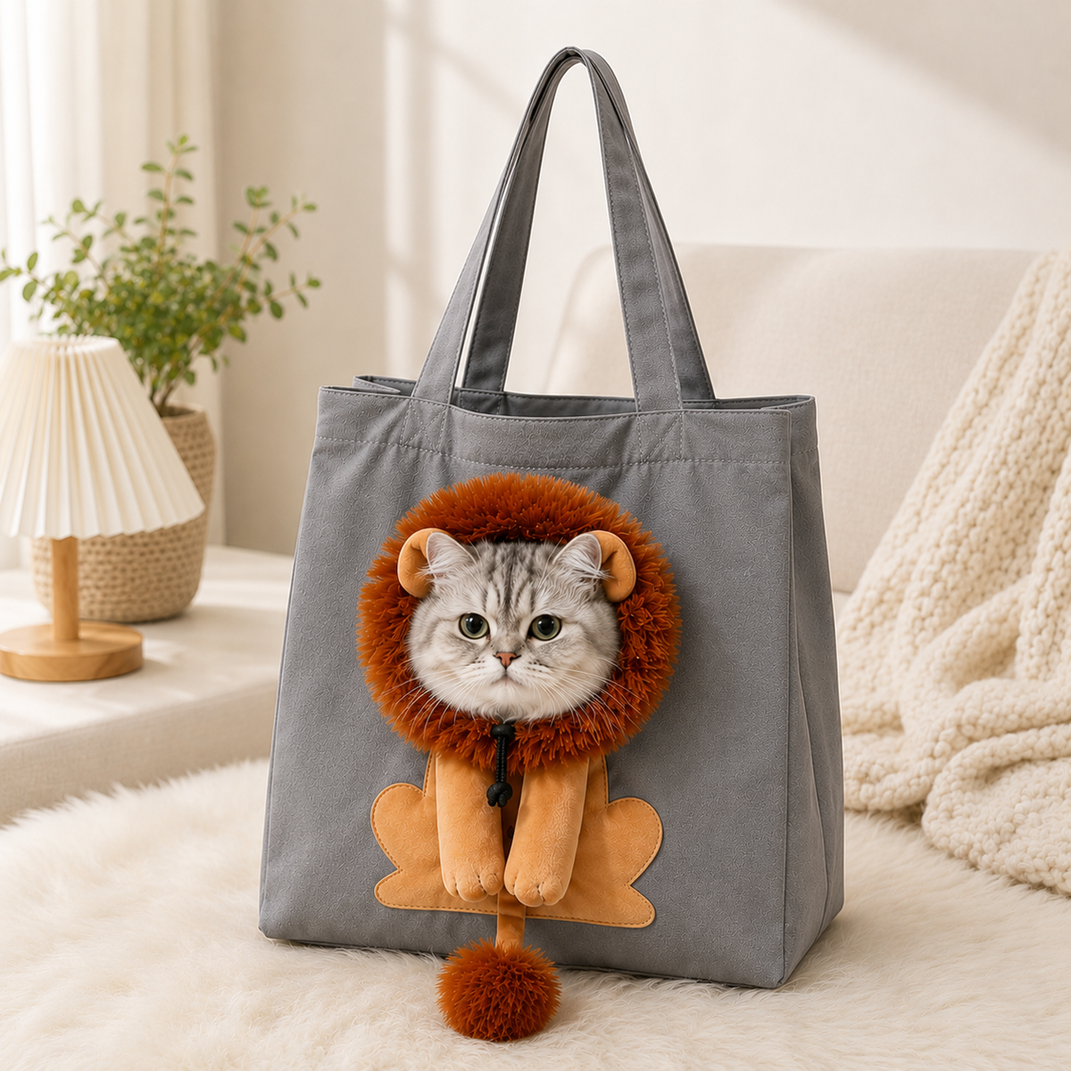 Sac de transport pour chat en toile motif lion