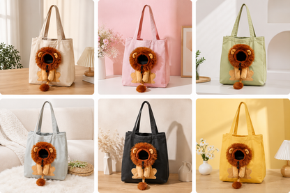 Sac de transport pour chat en toile motif lion