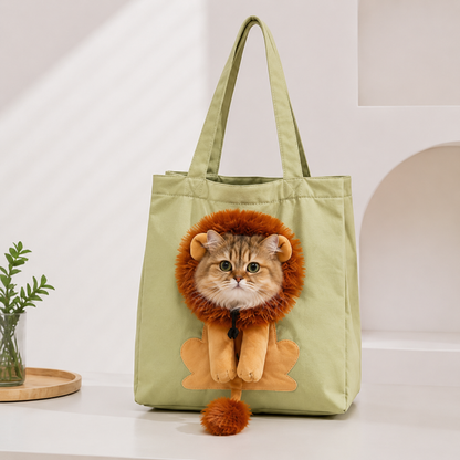 Sac de transport pour chat en toile motif lion