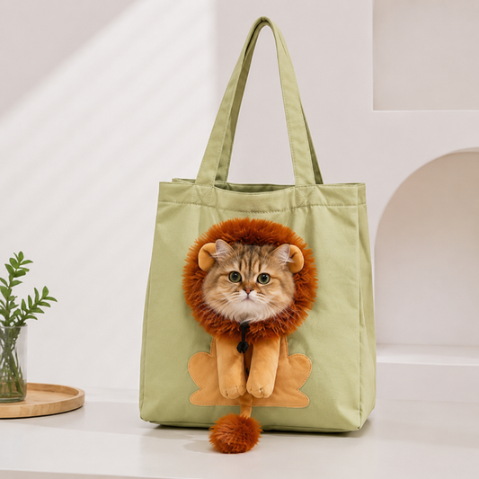Sac de transport pour chat en toile motif lion
