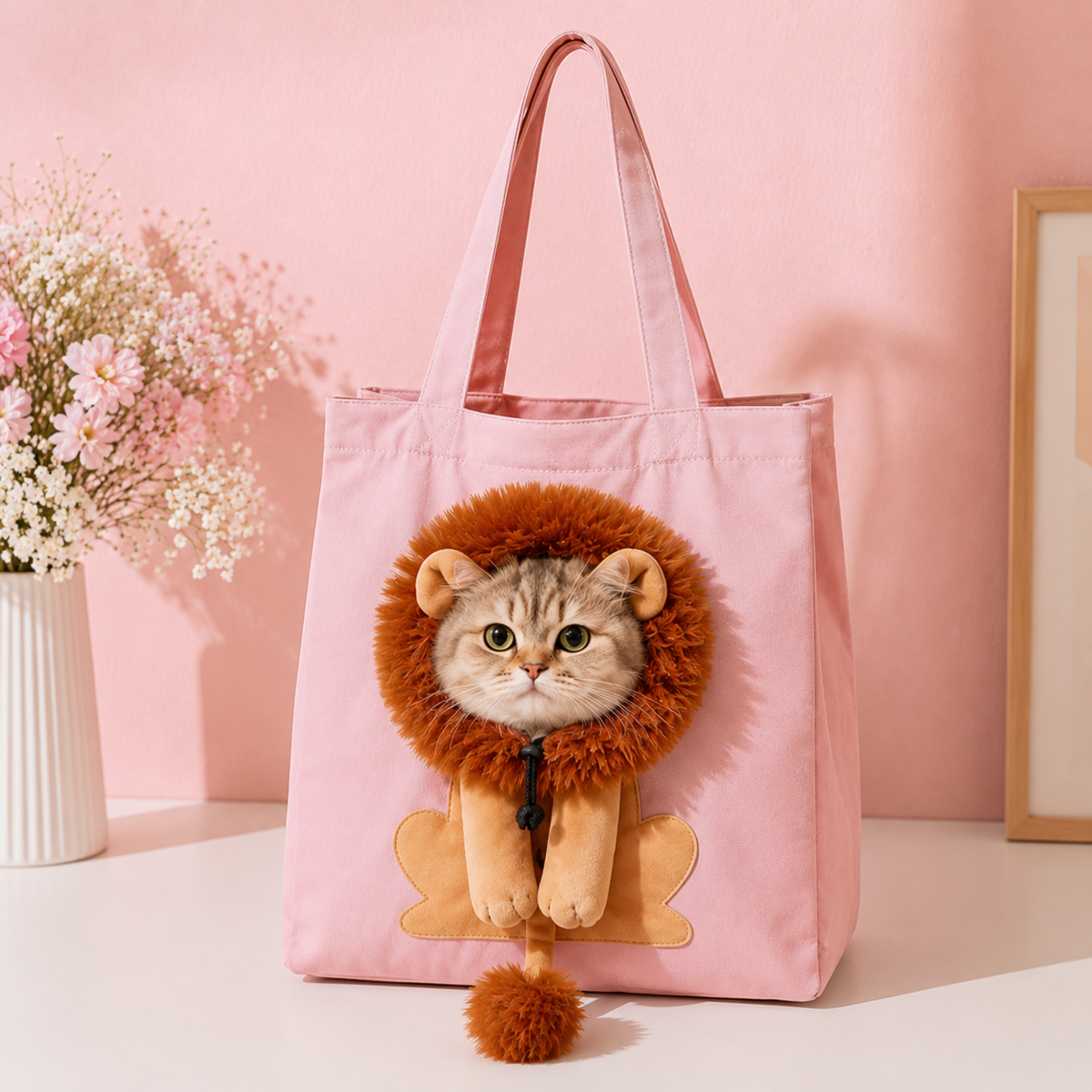 Sac de transport pour chat en toile motif lion