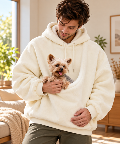 Pull porte-chat et petit chien à poche ventrale