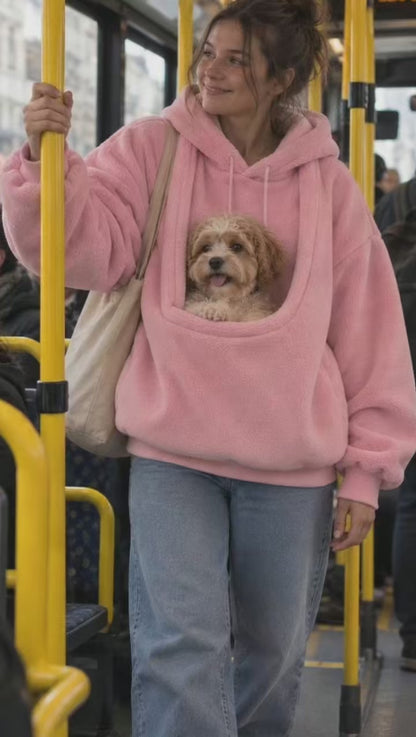 Pull porte-chat et petit chien à poche ventrale